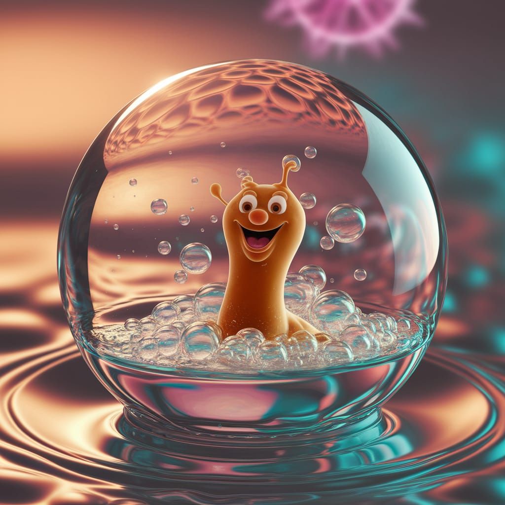 Germ Enjoying a Bubble Bath in a Water Droplet