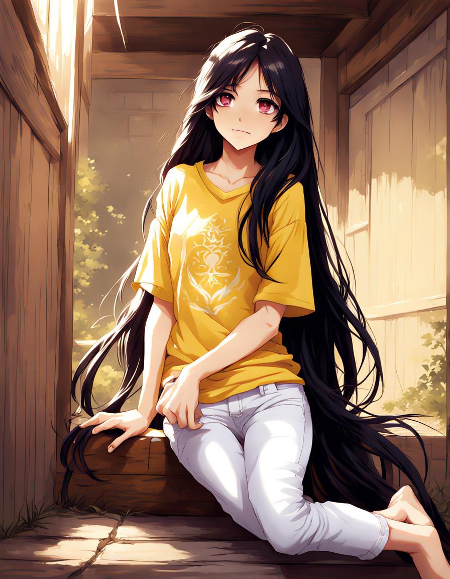 Anime Style Portrait: Pakistani Girl with Long Black Hair