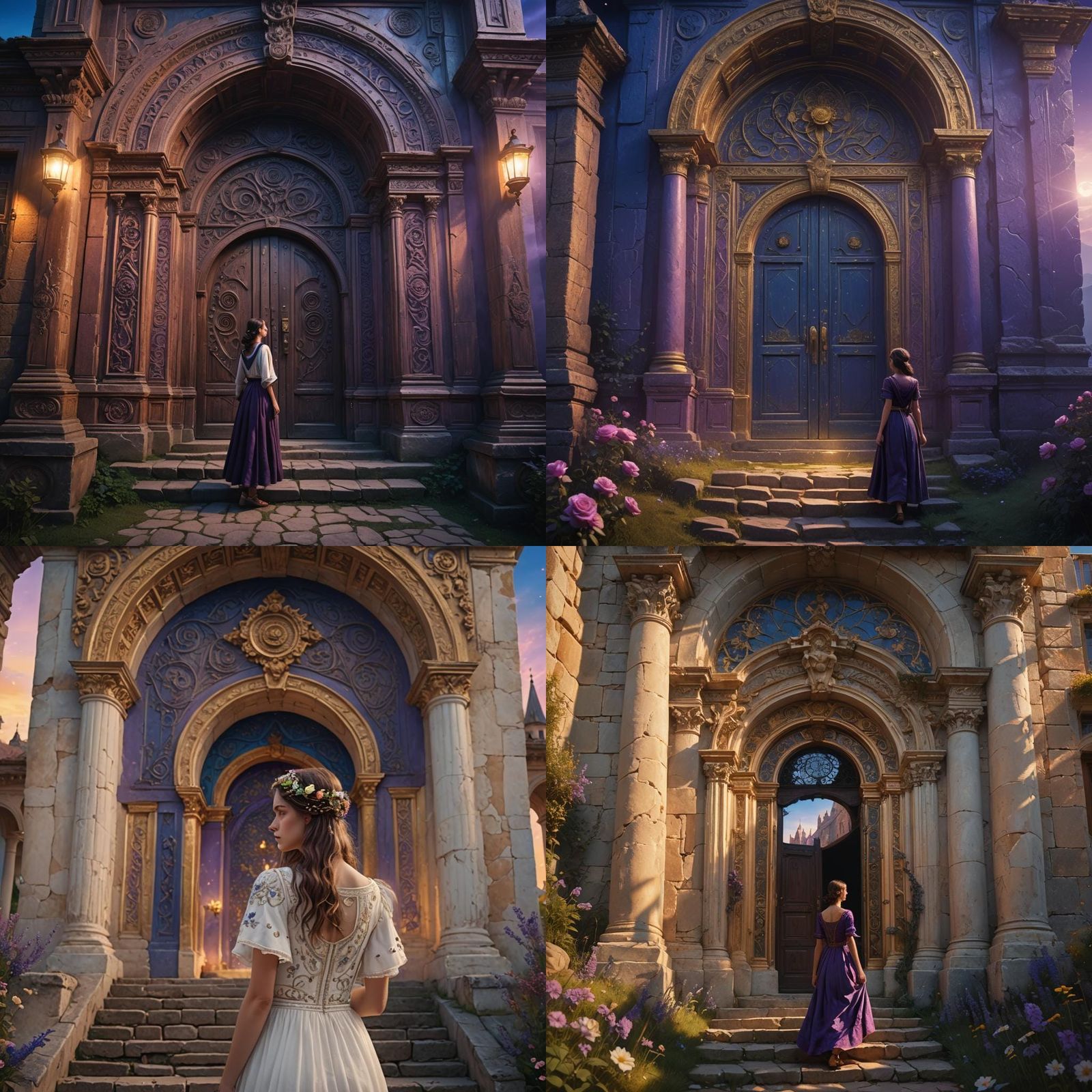 Blue and Purple Hermitage with Woman, Detailed Matte Paintin...