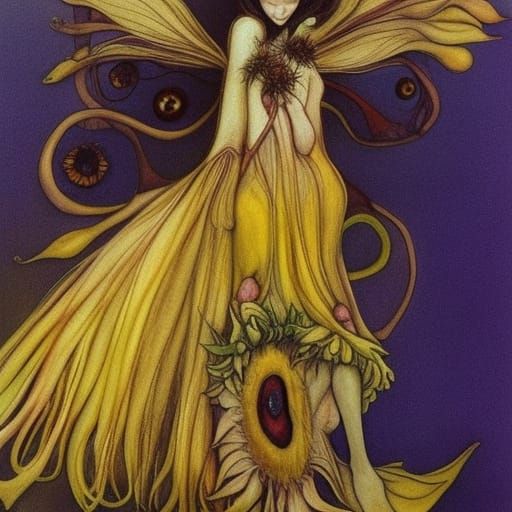 Surreal Sunflower Fairy Portrait in Fantasy Style