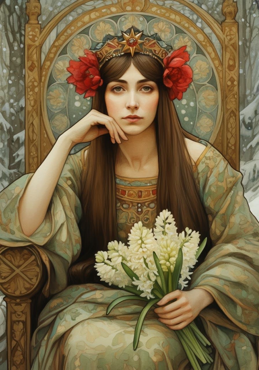 Crowned Woman with Flowers: An Impressionist Painting