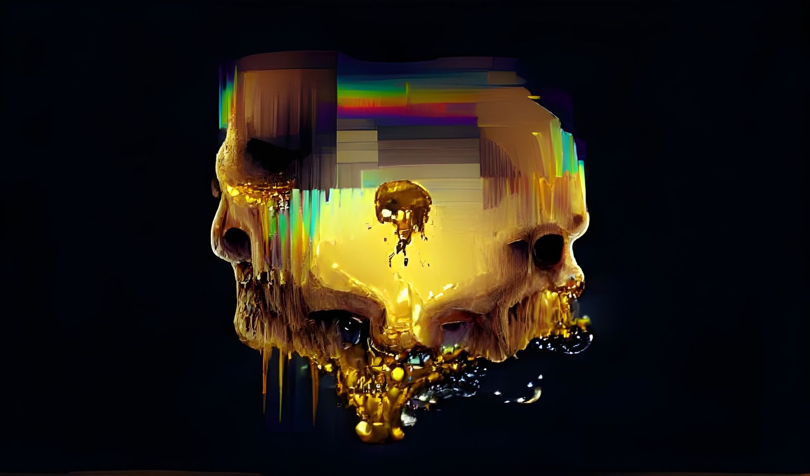 Golden Skull in Glitch Art Style
