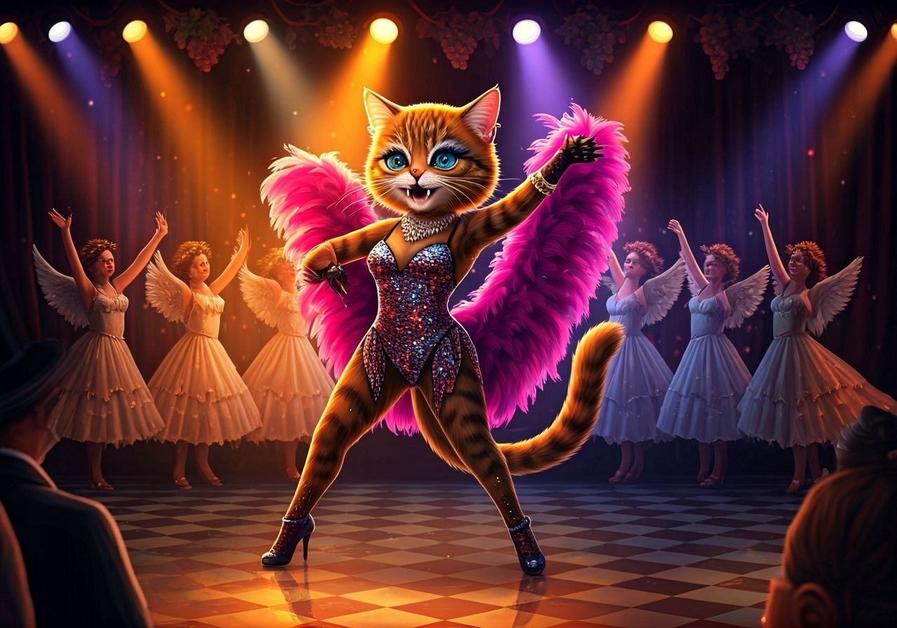Glamorous Saber-Toothed Cat Dances in Holographic Style