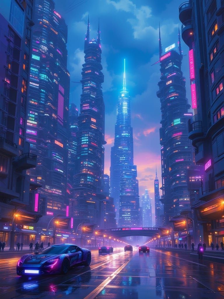 Futuristic Cityscape in Cyberpunk Style