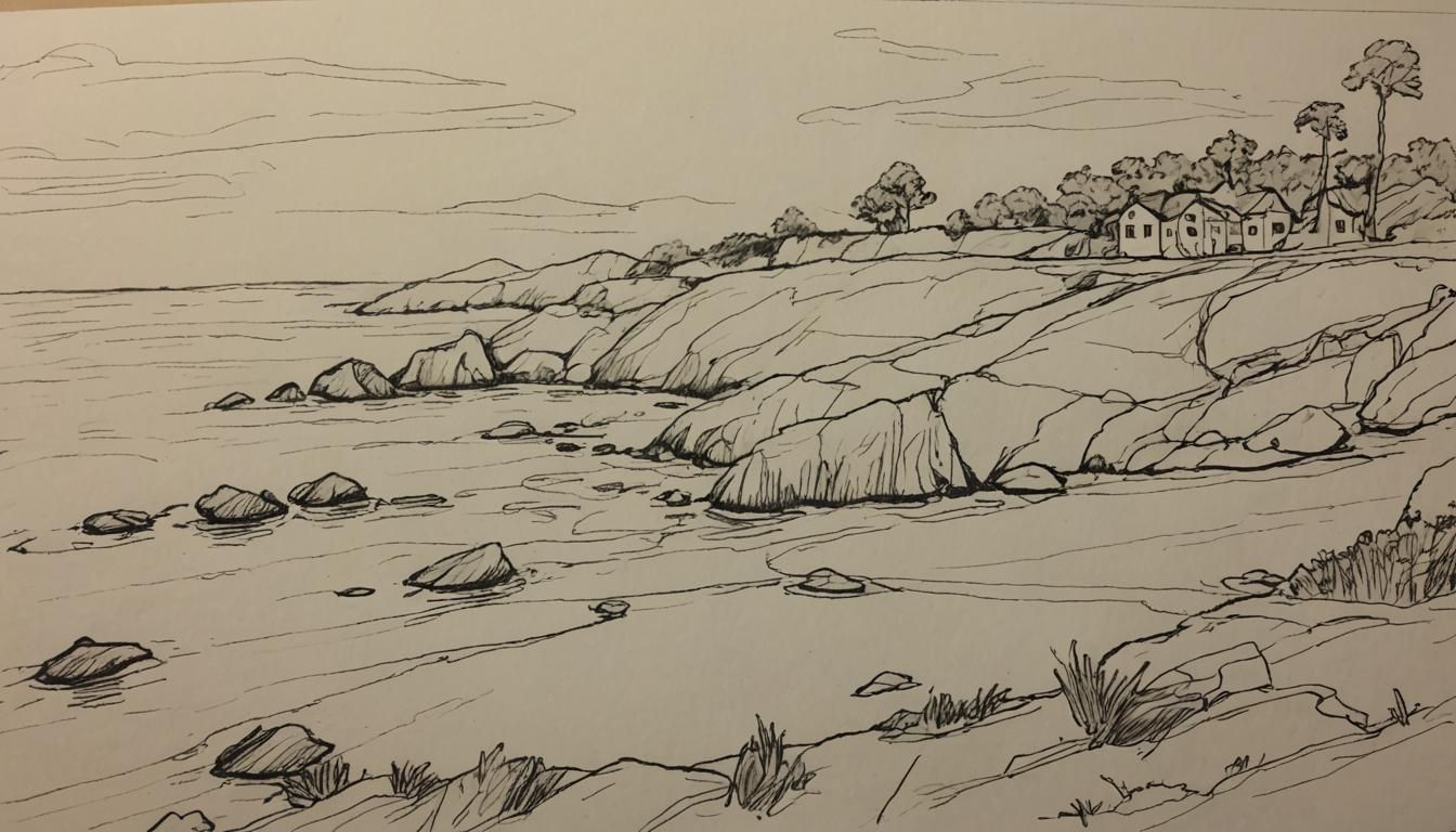 Child's Sketch of a Coastal Landscape