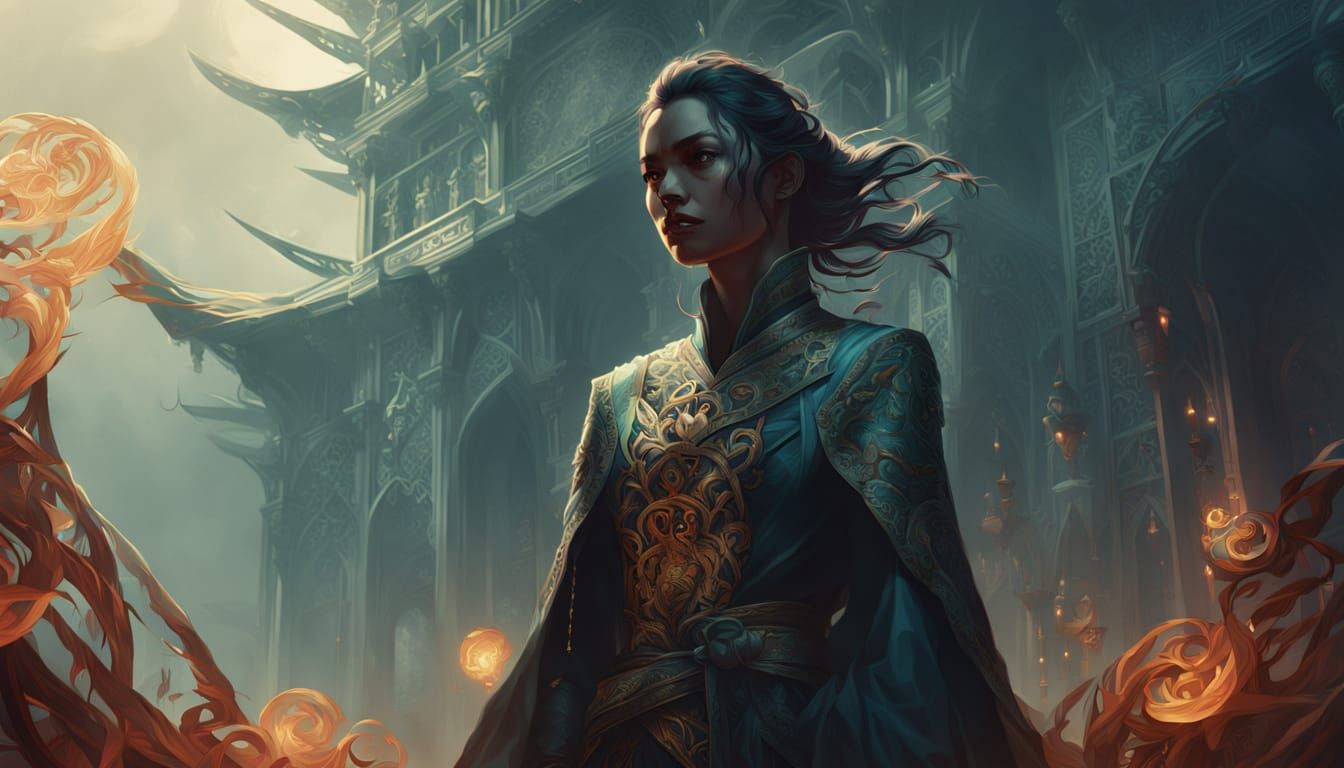 Mystical Femme Fatale in Dramatic Lighting