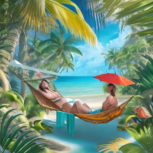 Tropical Island Scene in 2D Vector Style