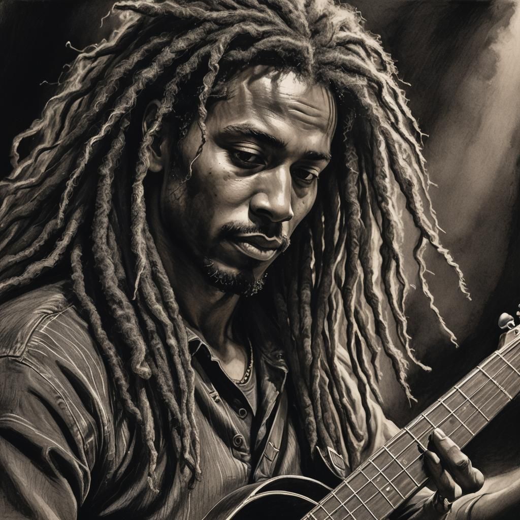 Expressive Charcoal Portrait of Musician on Stage