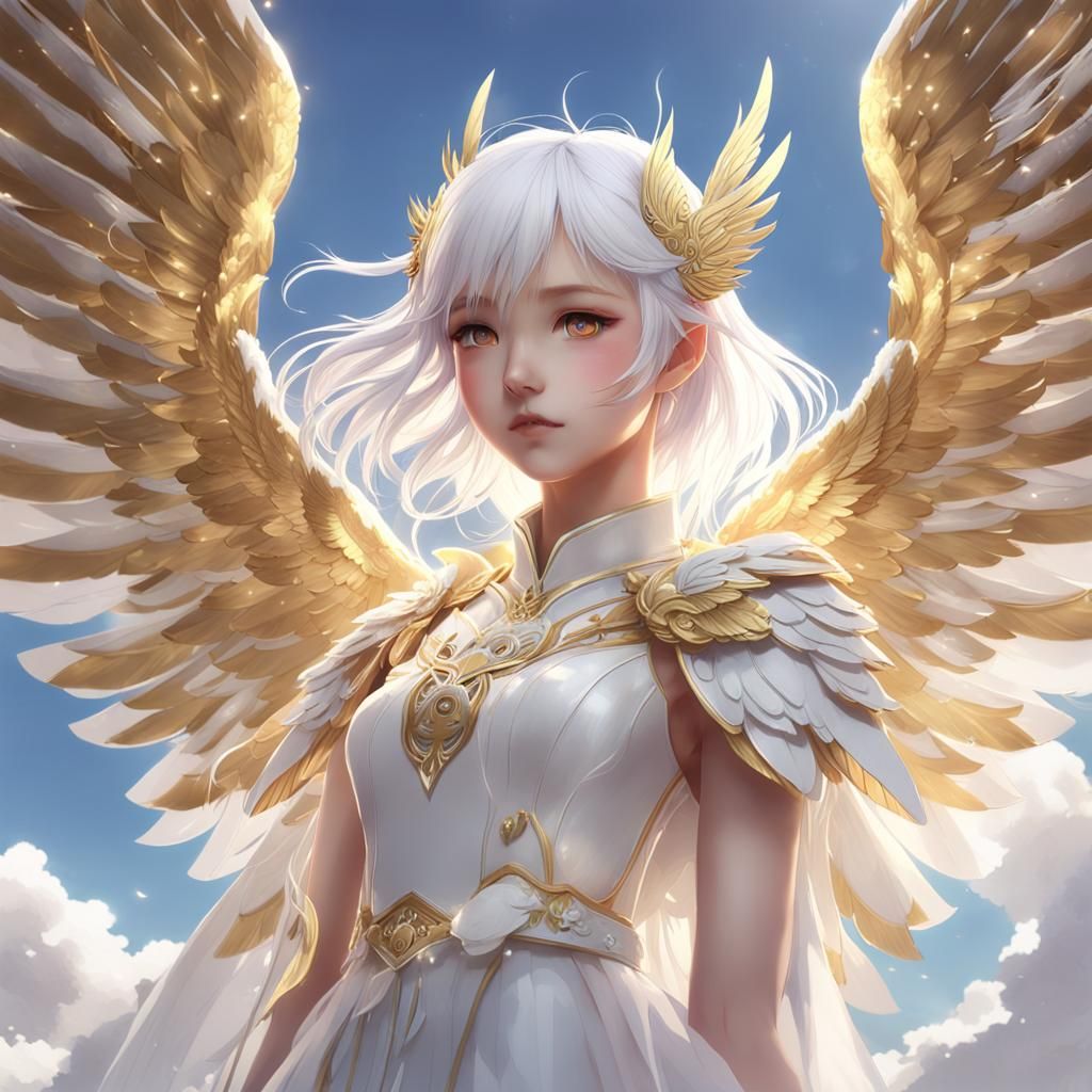 Anime Girl with Wings on Cloud