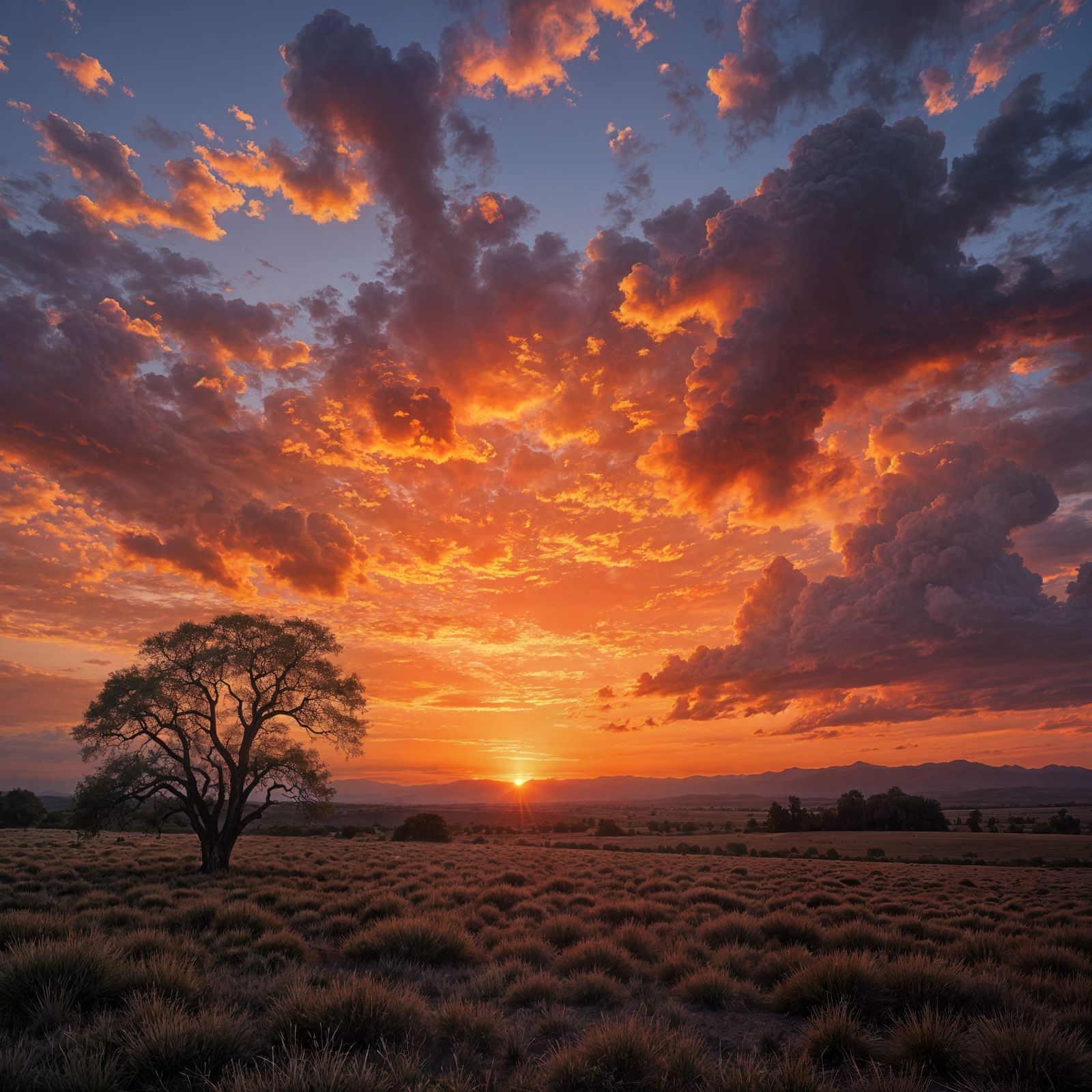 Fiery Sunset West: Epic Landscape Painting