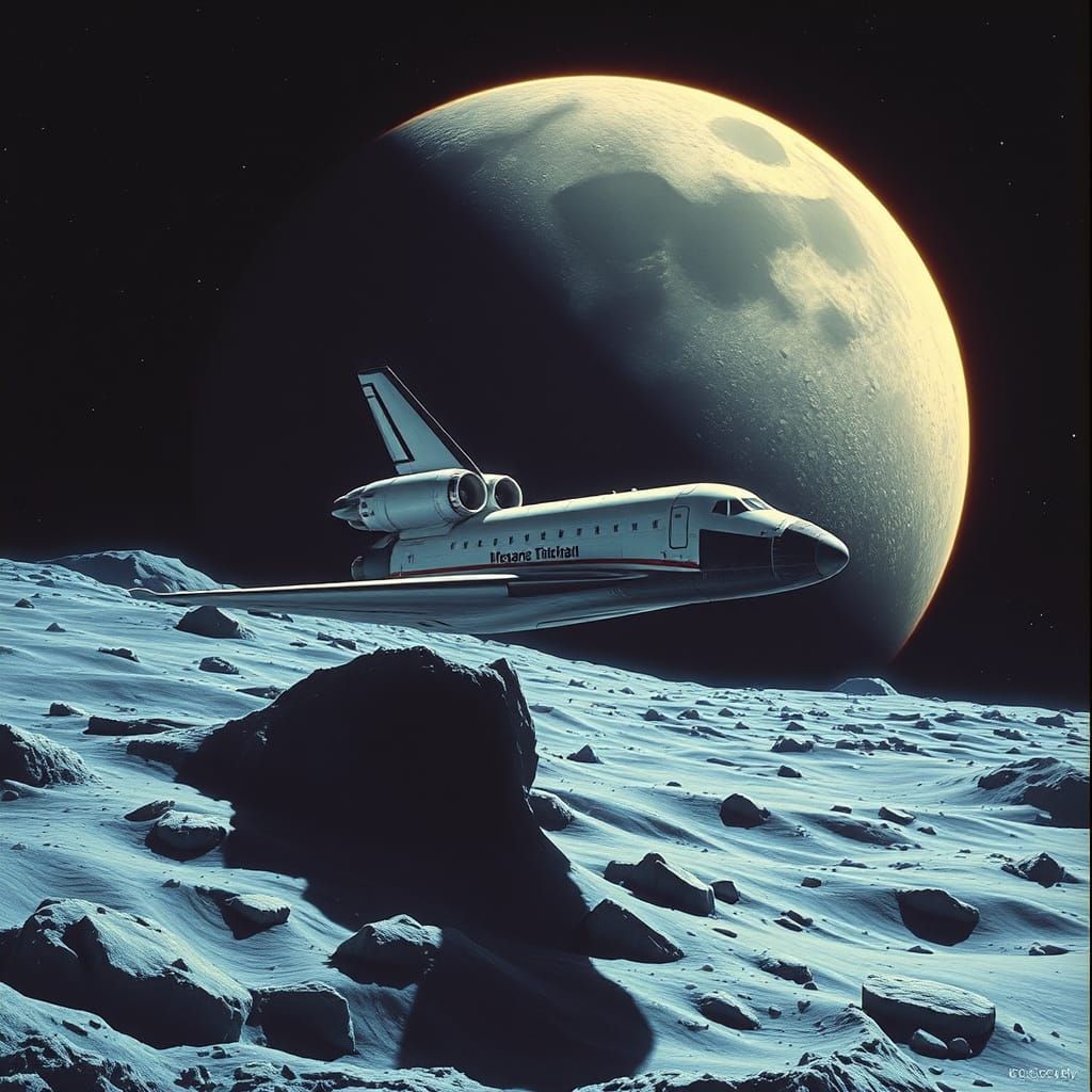 Retro Futuristic Space Shuttle on Lunar Surface