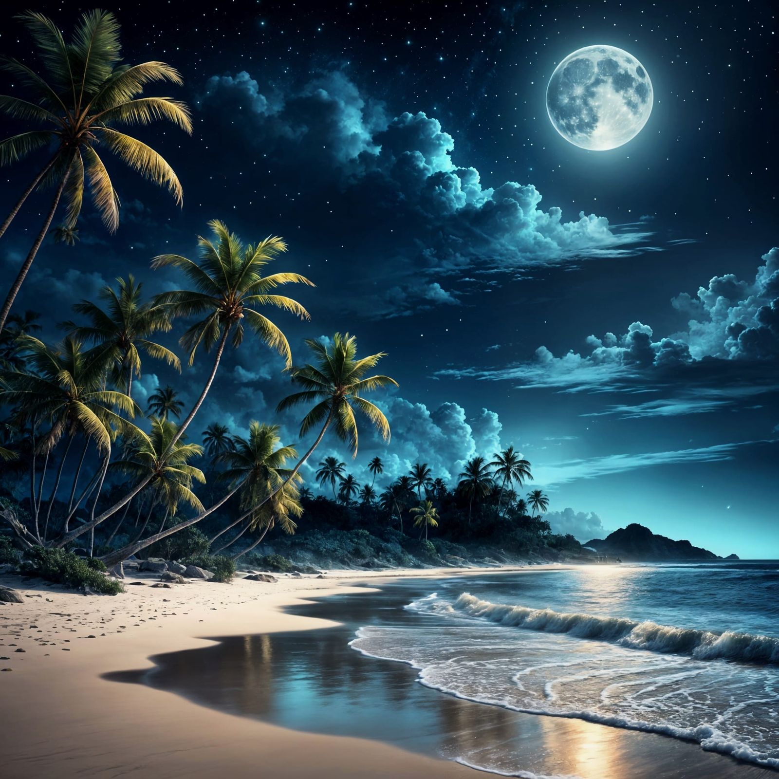 Moonlit Bioluminescent Beach in Hyper-Realistic Digital Art