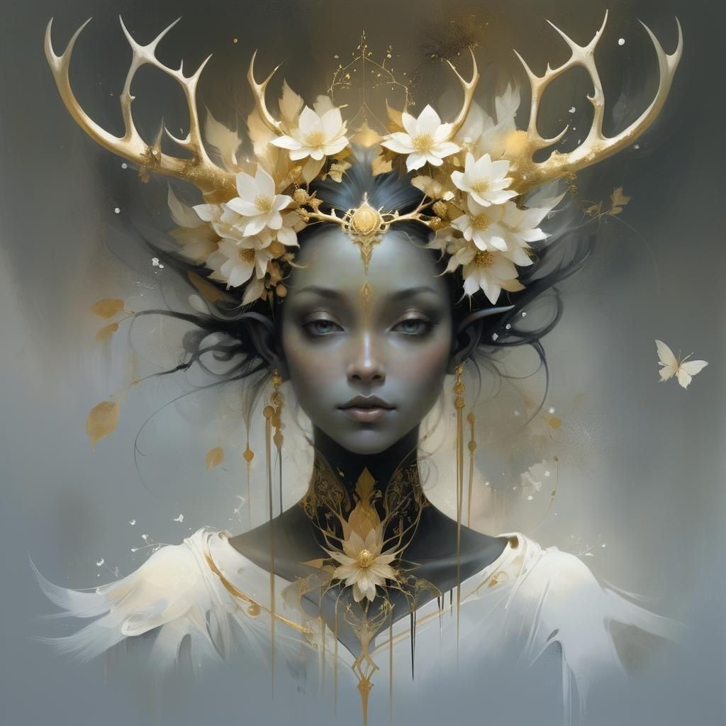 Solarpunk Elf Princess in Surreal Forest