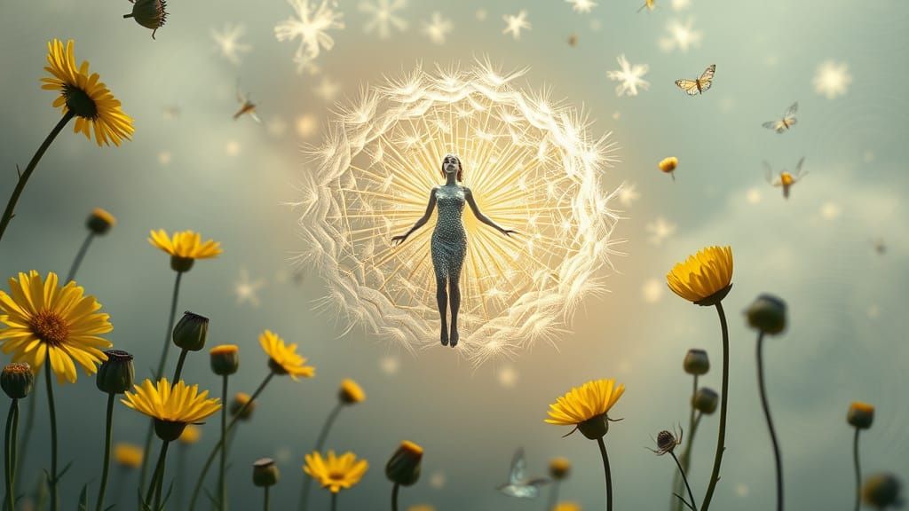 Ethereal Filigree Being in Dandelion Balloon