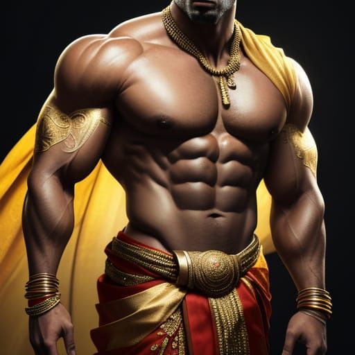 Muscle Man in Saree: Vibrant Digital Concept Art