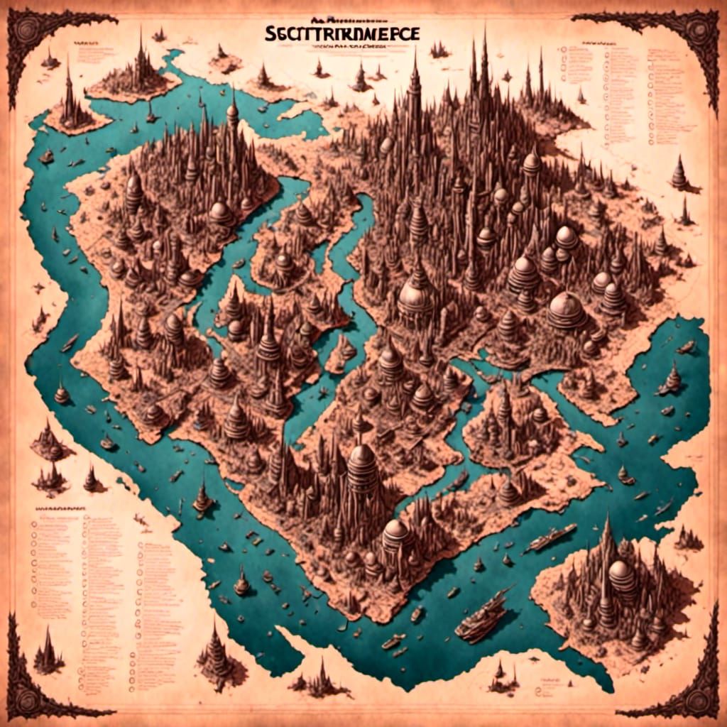 Detailed Sci-Fi Futuristic Map Illustration