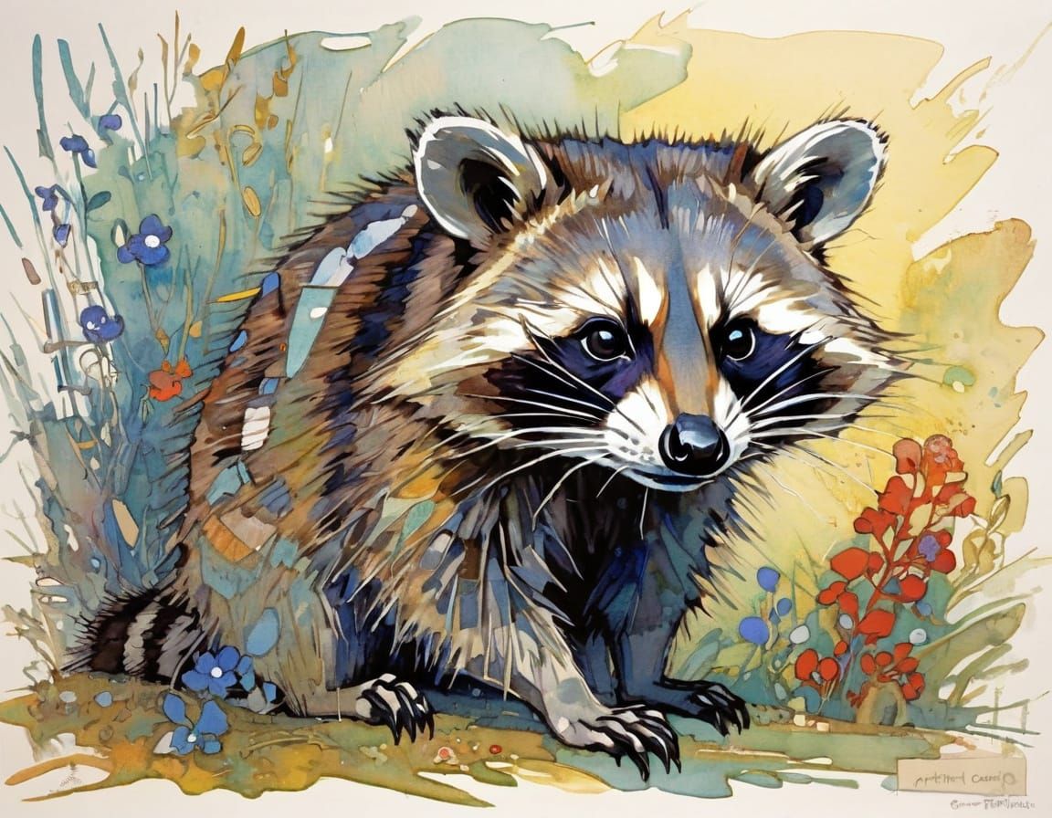 Raccoon in Vibrant Colours: A Modernist Painting