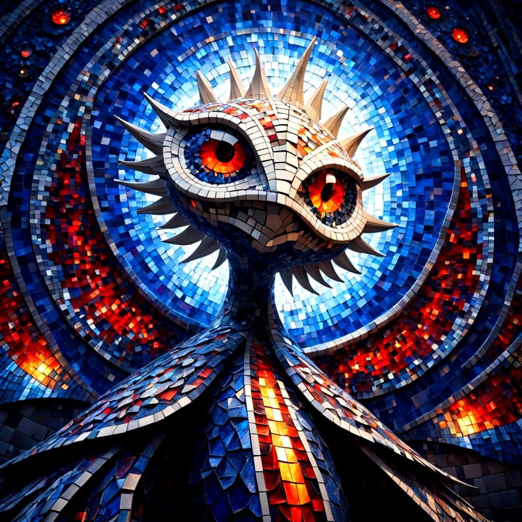 Mosaic funny monster creature