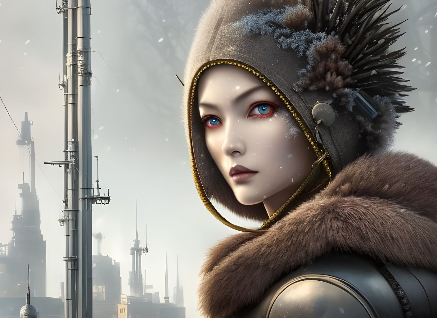 Snowy Industrial City in Post-Apocalyptic Surrealism