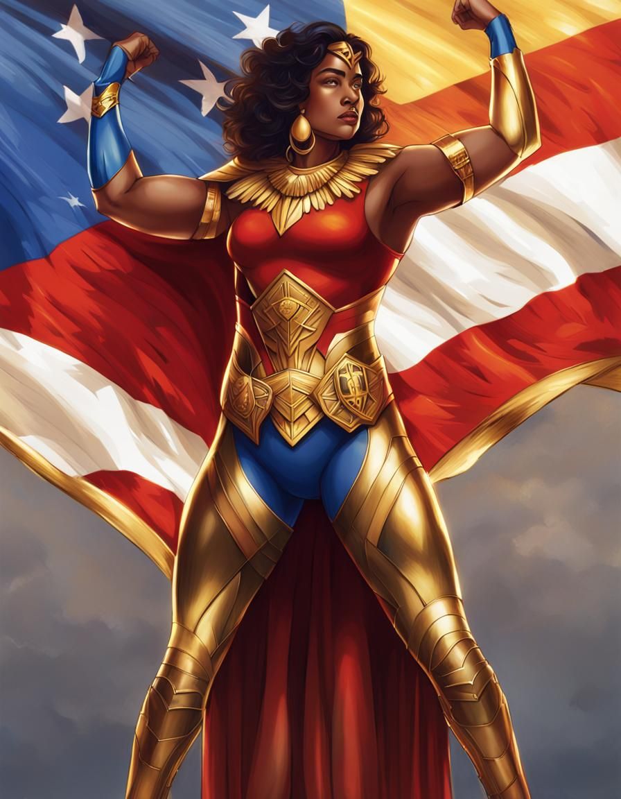 Curvy Superhero Woman in Hawaiian Flag Armor