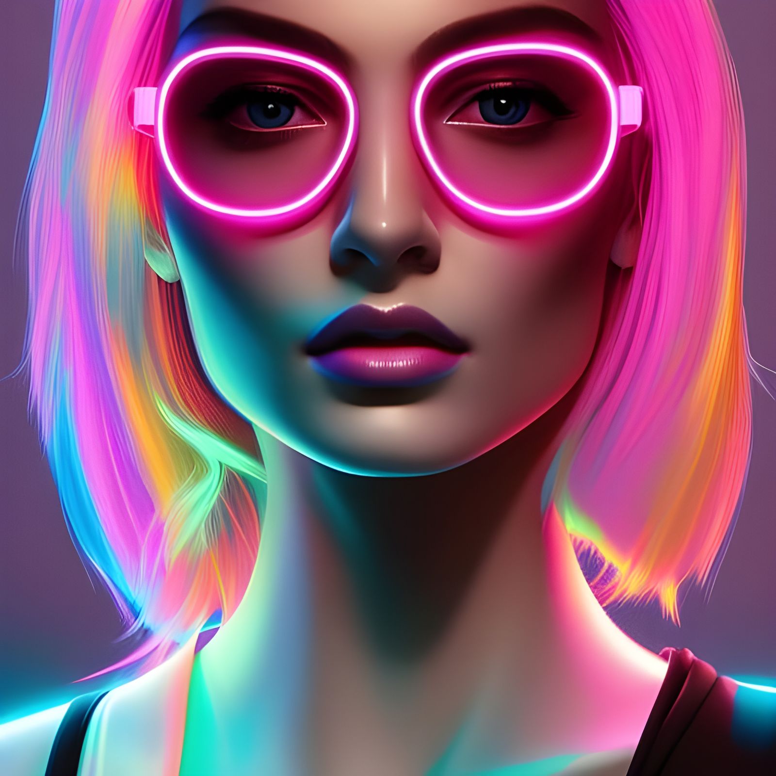 Futuristic Girl Portrait with Neon Glow