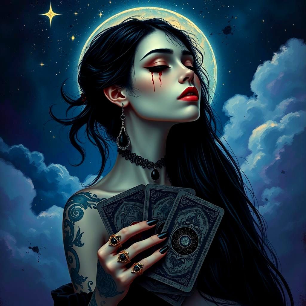 Ethereal Gothic Goddess in Lavender Hues and Gold Accents