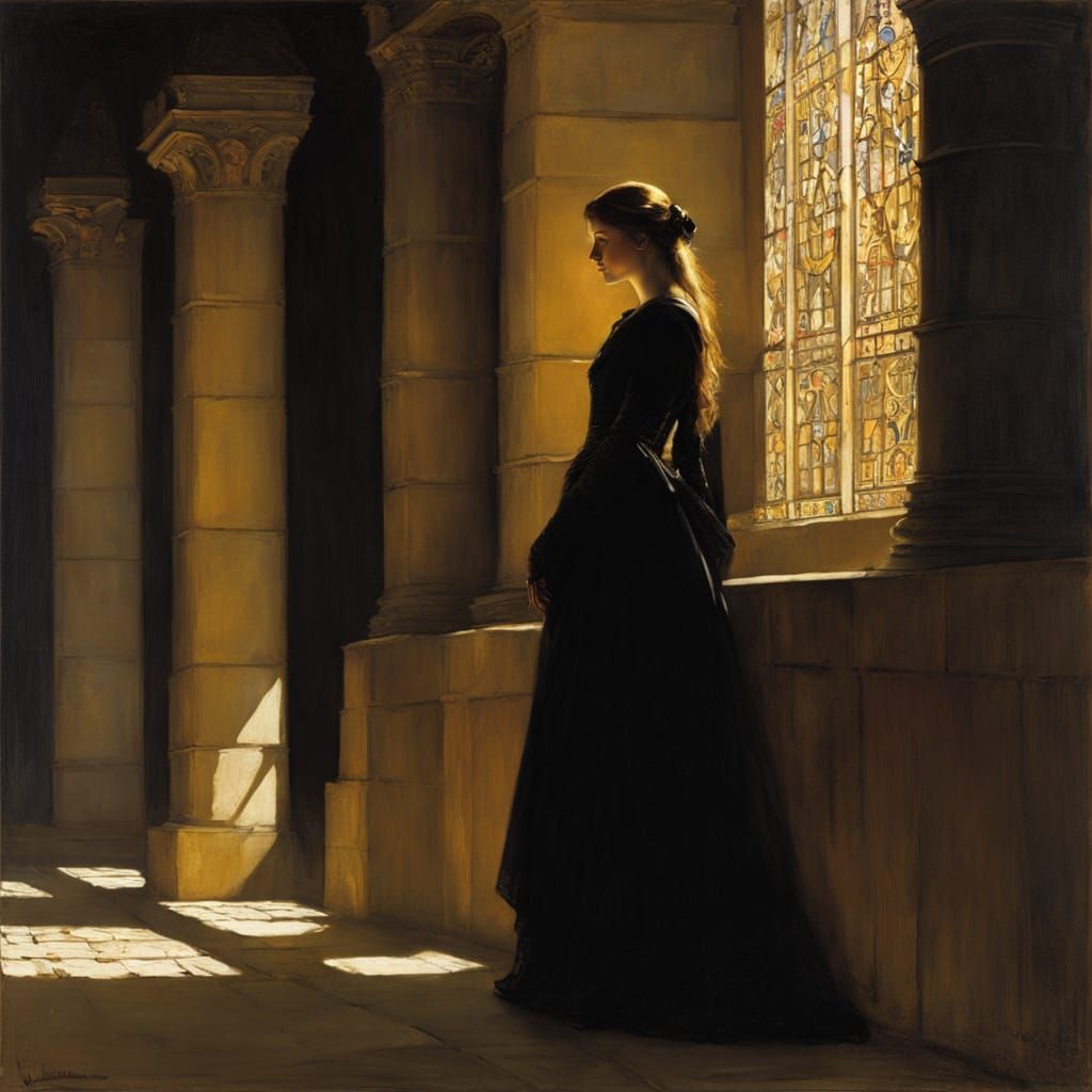 Radiant Girl in Castle: Chiaroscuro Style