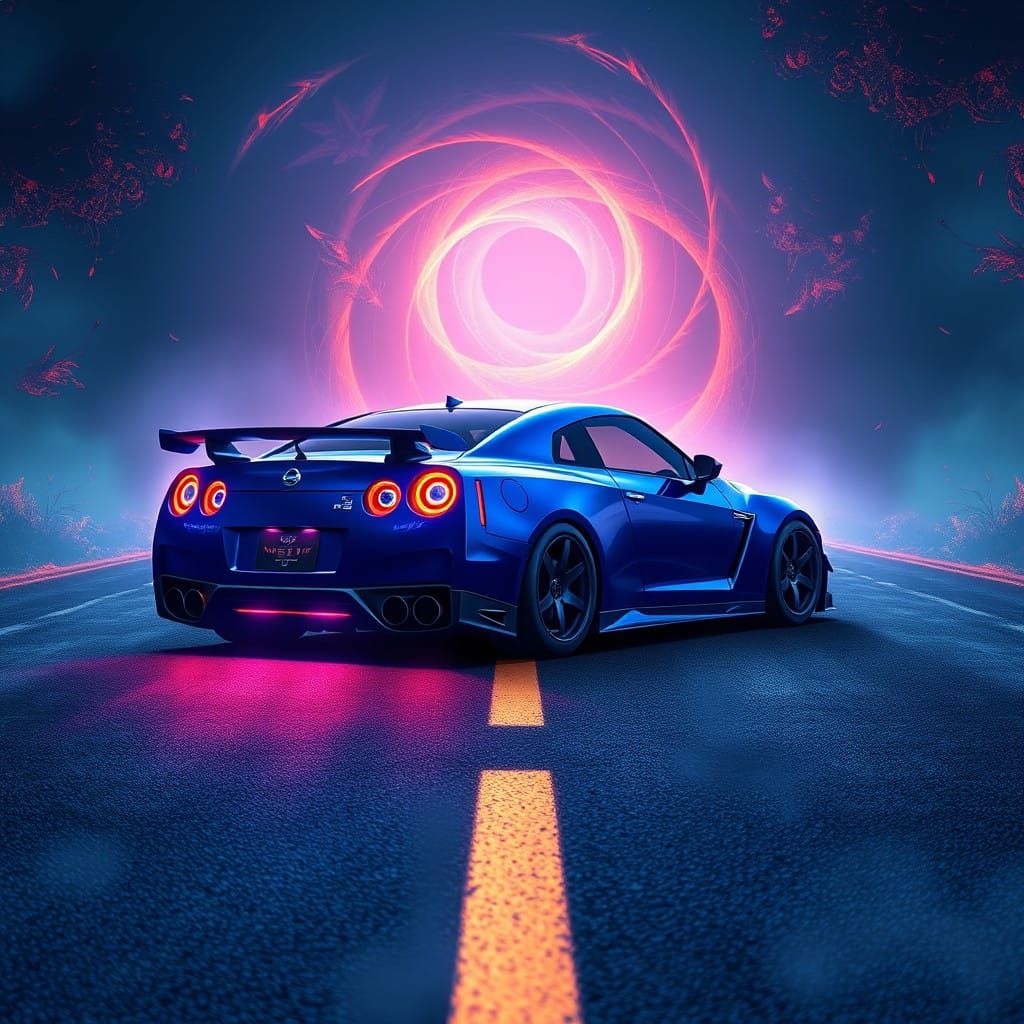 Cyberpunk Nissan Skyline GTR at the Crossroads