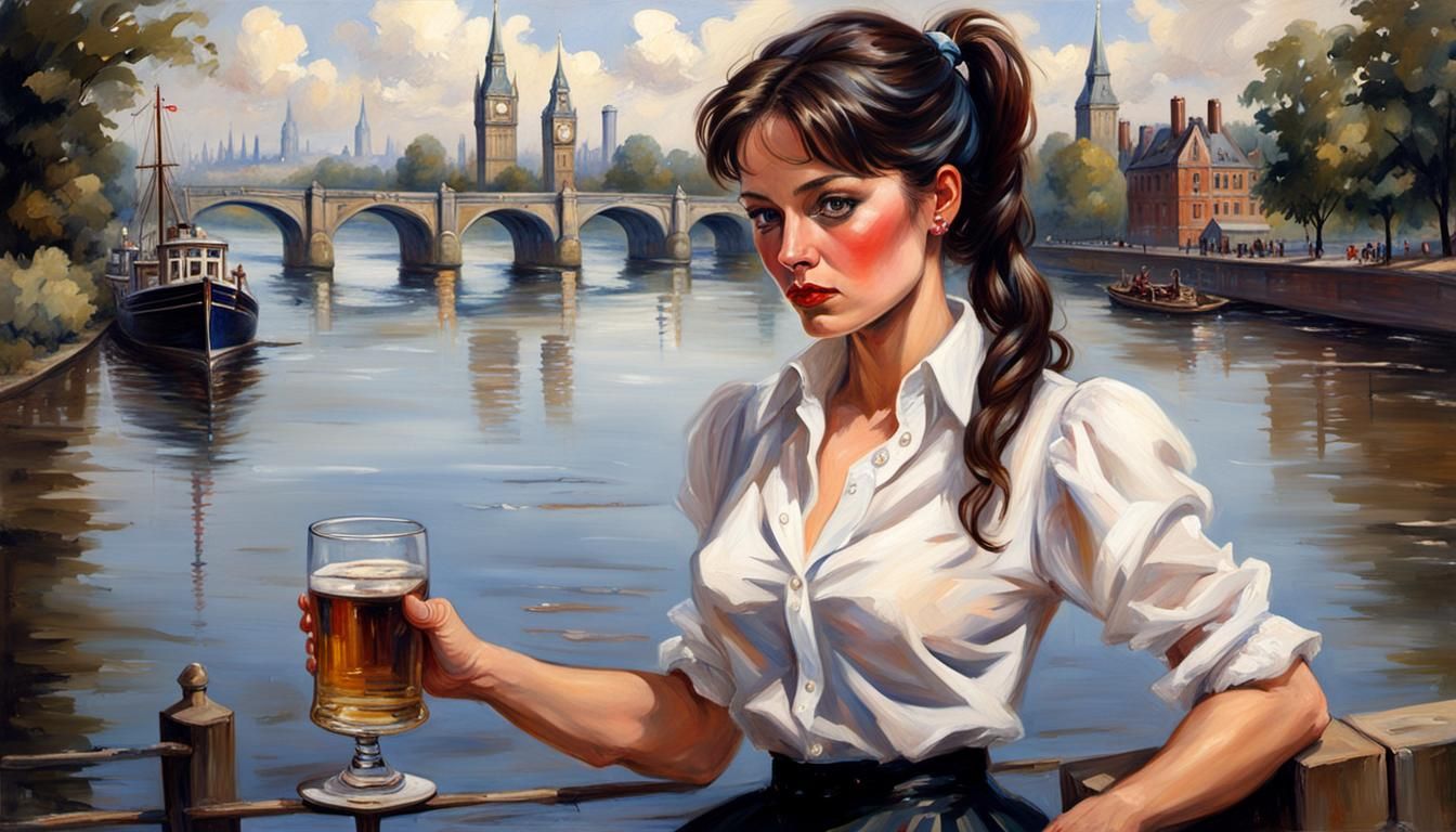 German Woman with Stein, Thames, in Gurney Style