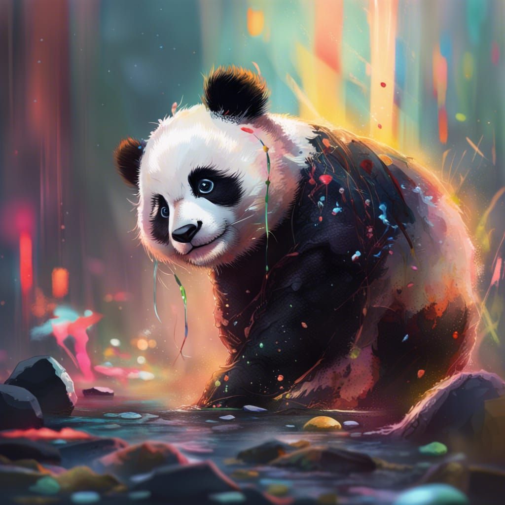 Hyperrealistic Baby Panda in Splash Art Style