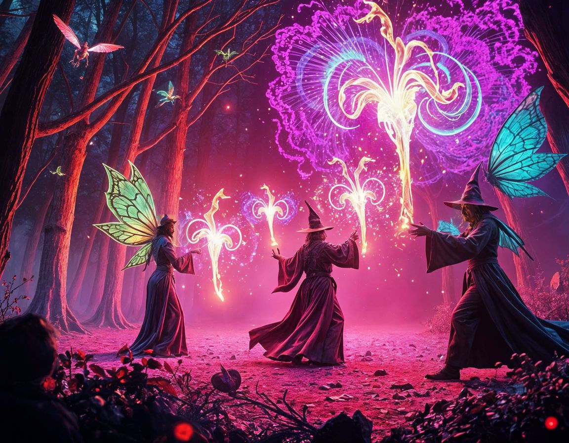 Epic Wizard Battle in a Psychedelic Forest