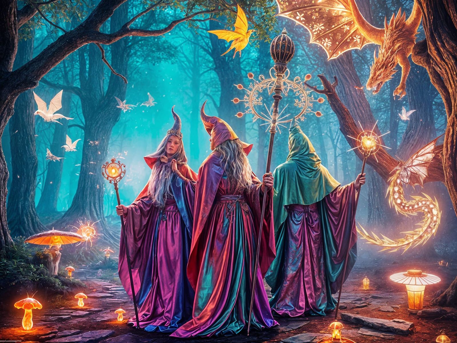 Psychedelic Wizard Battle in an Enchanted Forest
