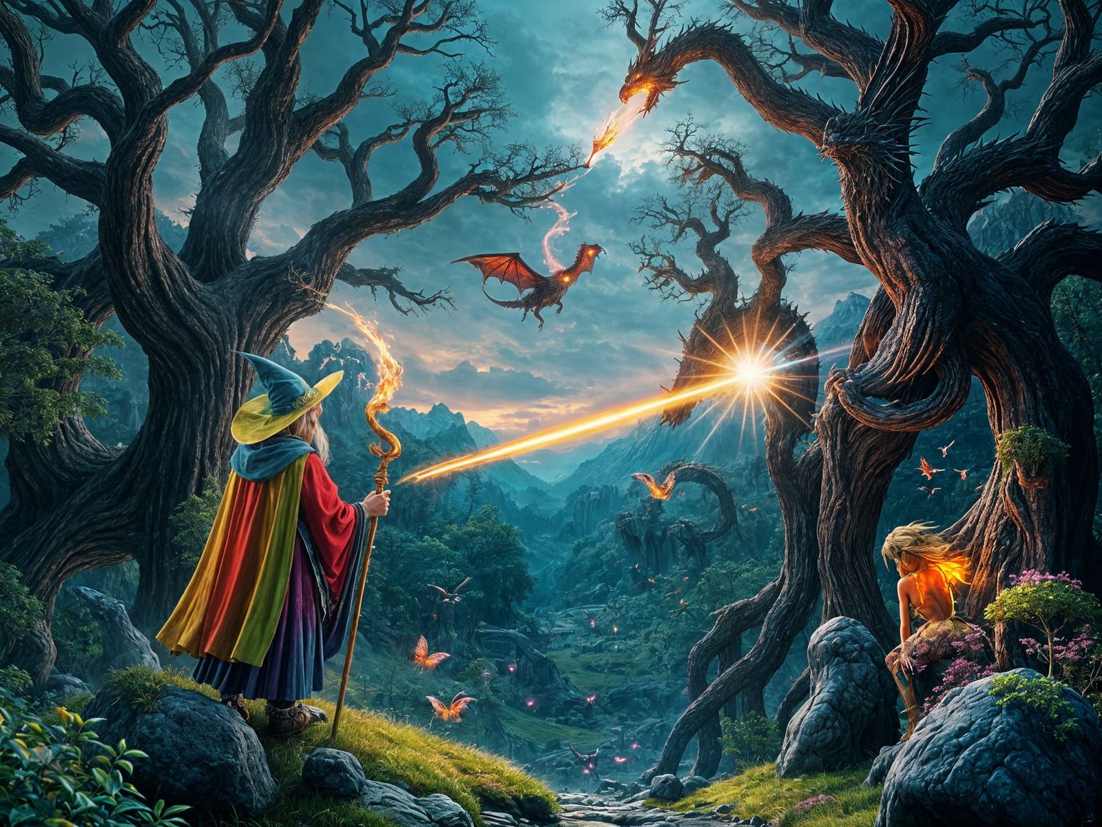 Epic Wizard Battle in a Psychedelic Forest