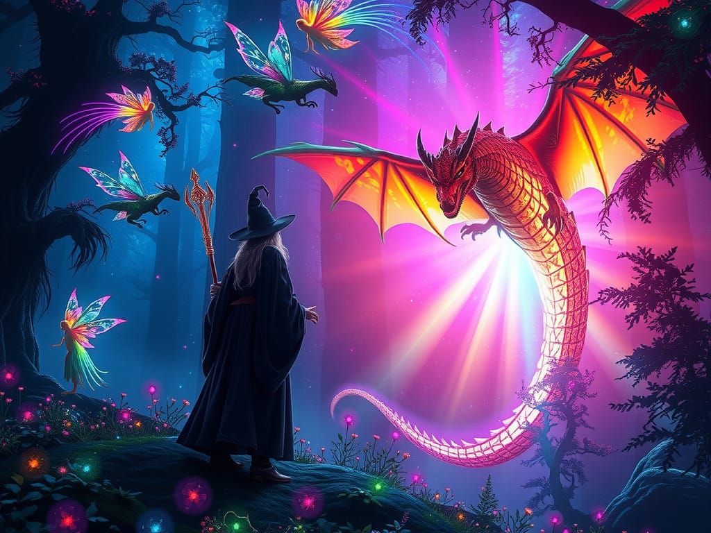 Enchanted Wizard and Rainbow Dragon Fairy Fantasy
