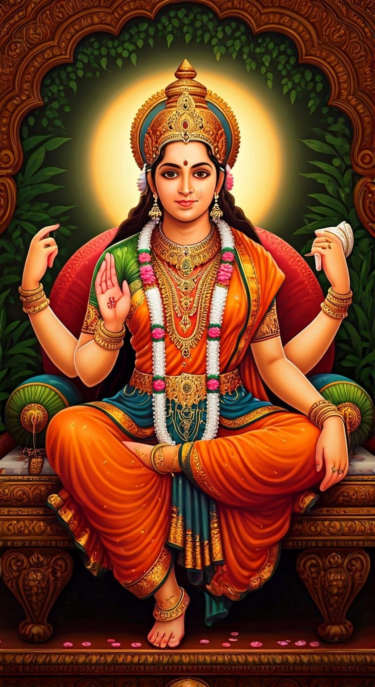 Annapurna Mata Enthroned, Classic Indian Style