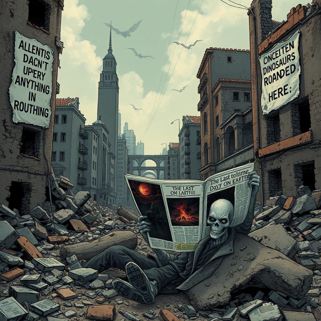 Post-Apocalyptic Cityscape Illustration in Surreal Style