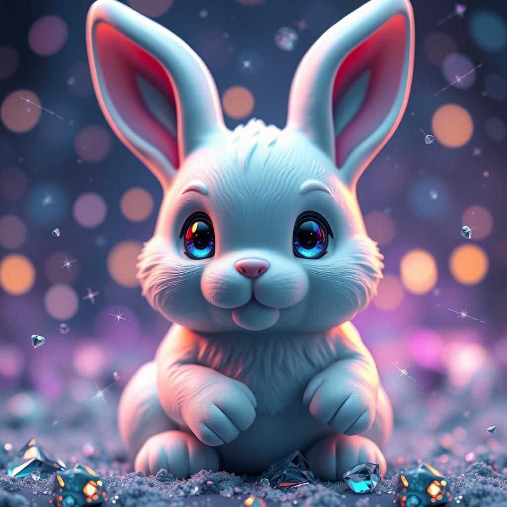 White Bunny Toy with Diamonds in Fantasy Art