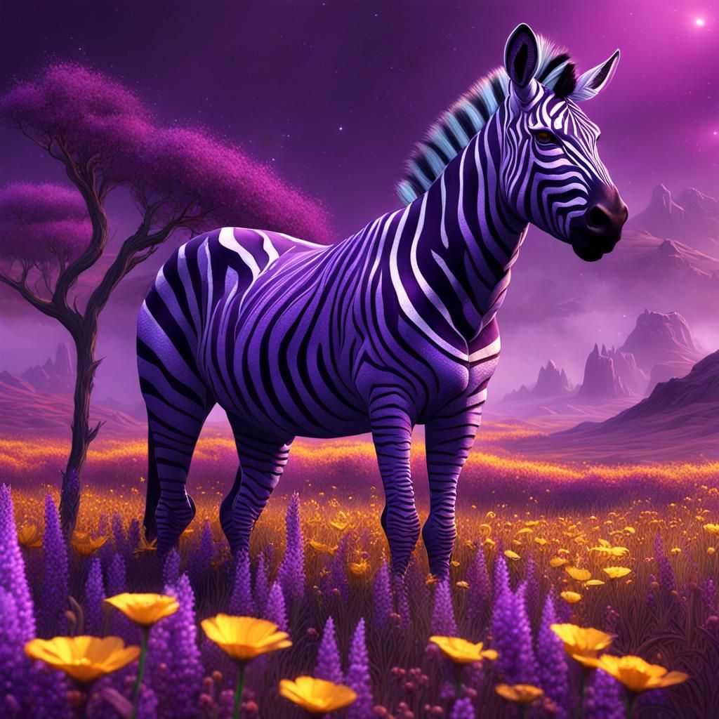 Purple Zebra in Alien Prairie: Fantasy Concept Art