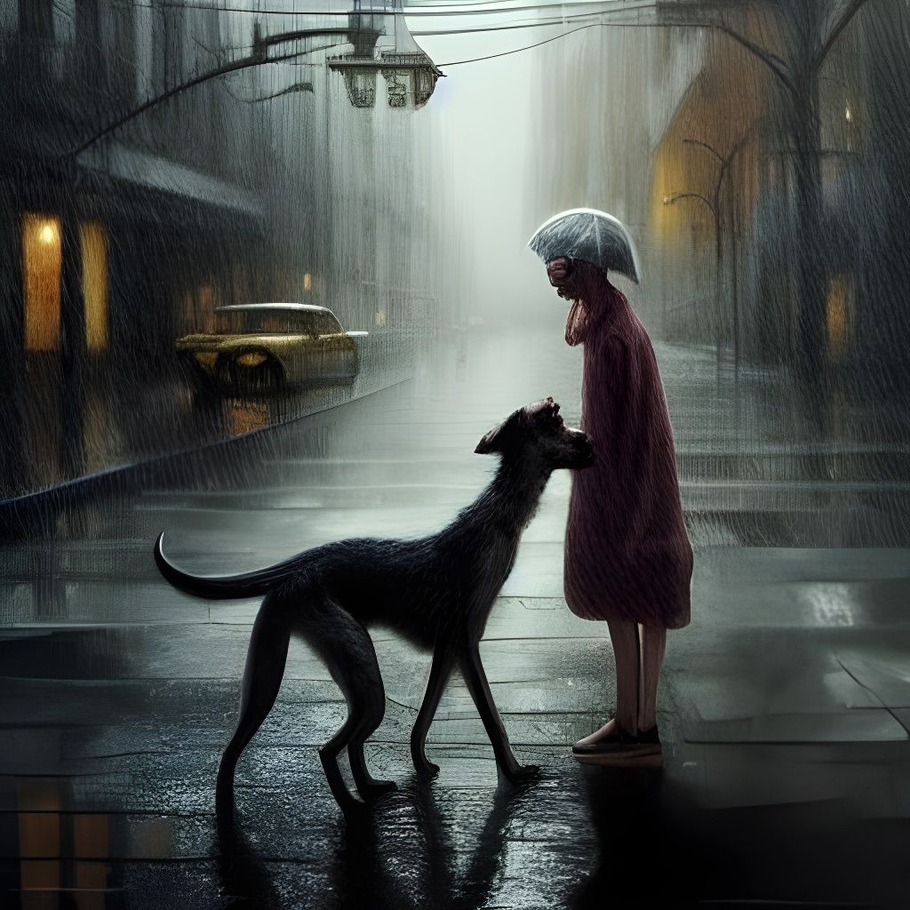 Melancholy Stray Dog in Rain: Digital Concept Art