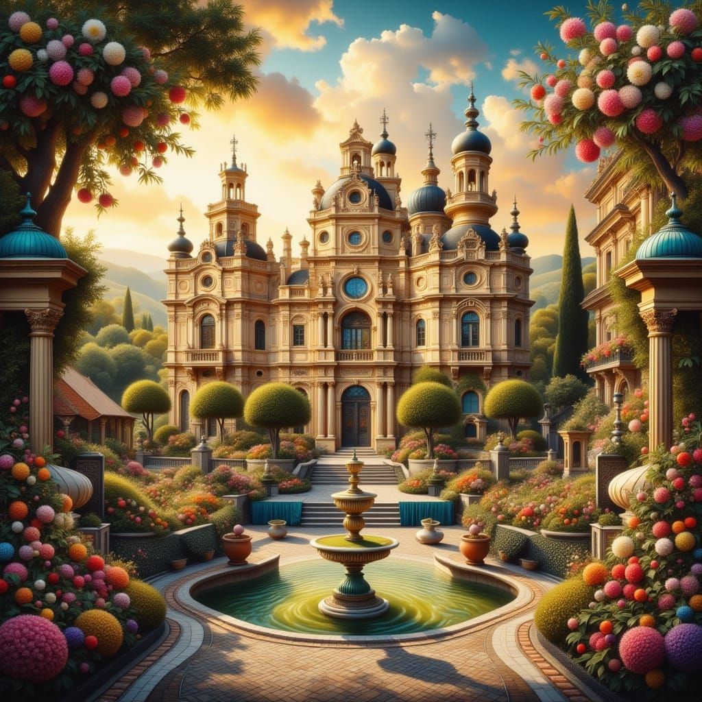 Ethereal Italian Rococco Dreamscape at Golden Hour