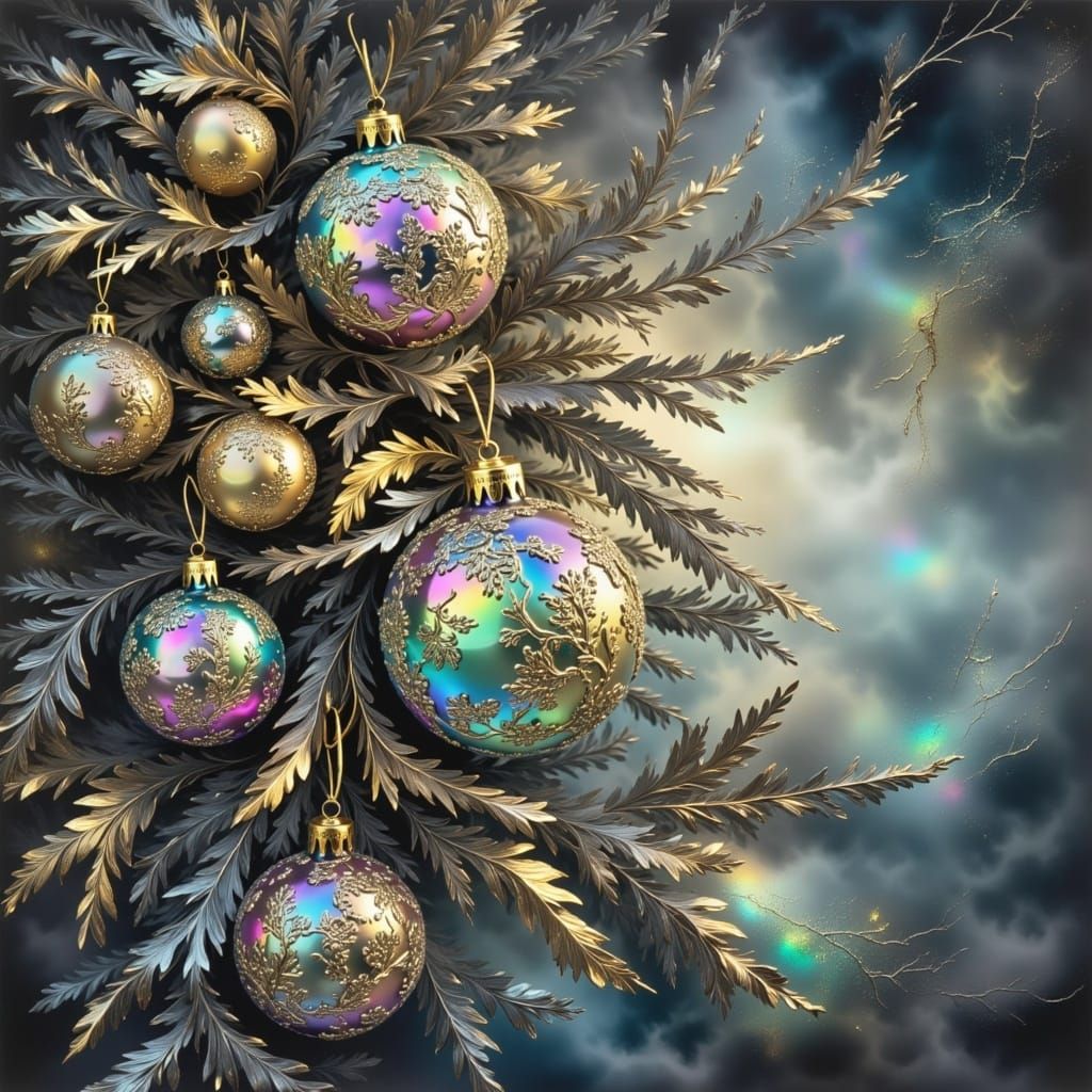 Whimsical Iridescent Christmas Ornaments in Embossed Waterco...