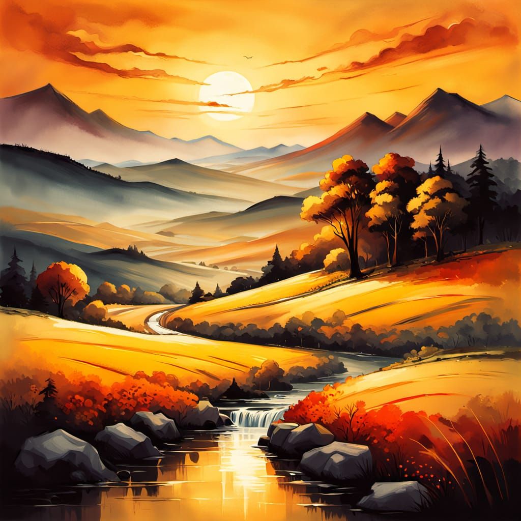 ahdahifbaief - Colors GOLD - Ink Wash Fusion - Landscape -