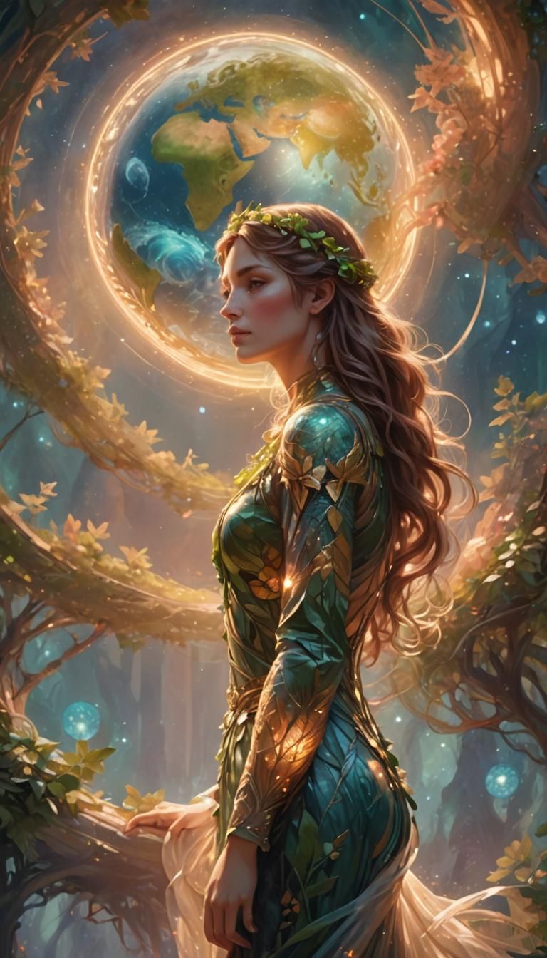 Woman Embracing Earth: Hyperdetailed Concept Art