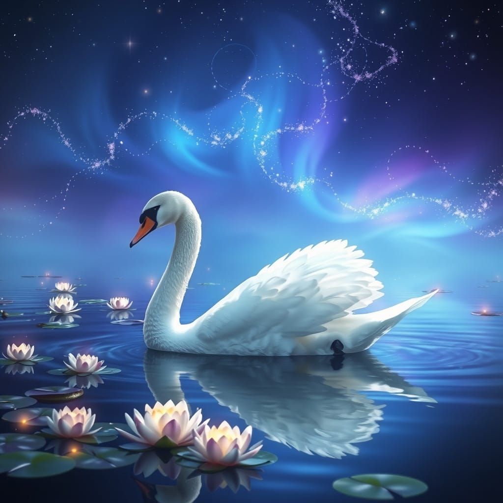 Surreal Swan Dances in a Glittering Aurora