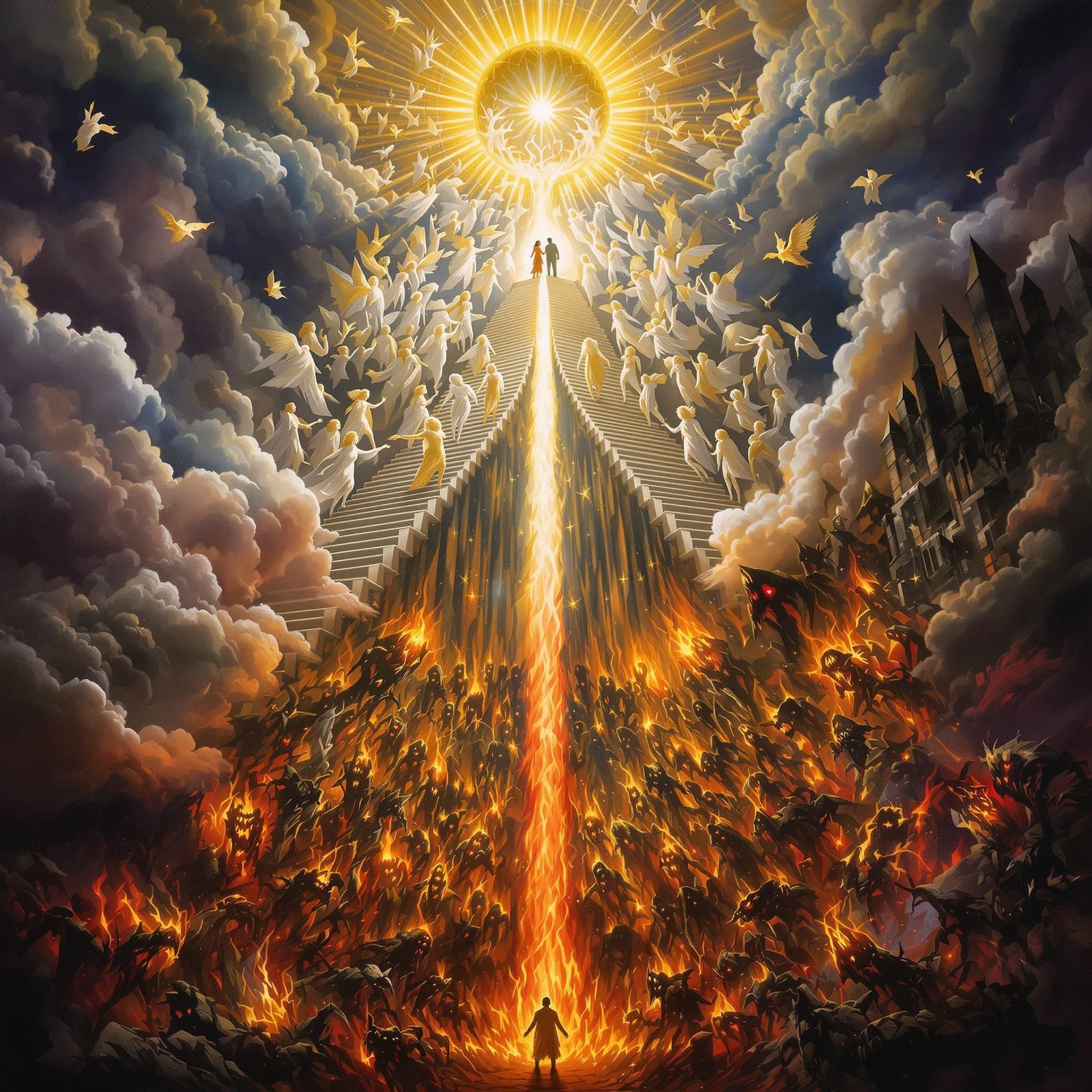 Angels and Demons on a Gothic Stairway