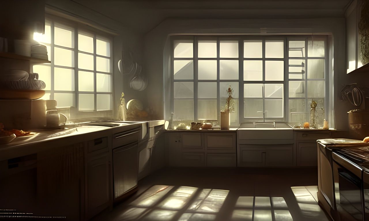 Cozy Kitchen in Hyperreal Matte Painting Style