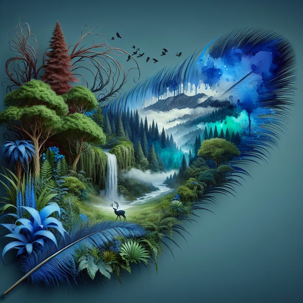 Fantasy Jungle Landscape Inside a Feather, 3D Render