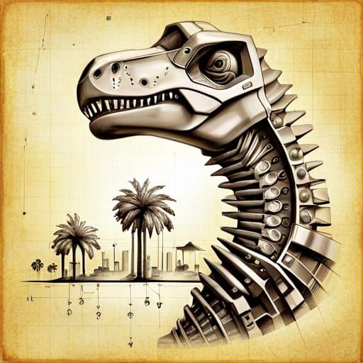 Blueprints of a robot dinosaur
