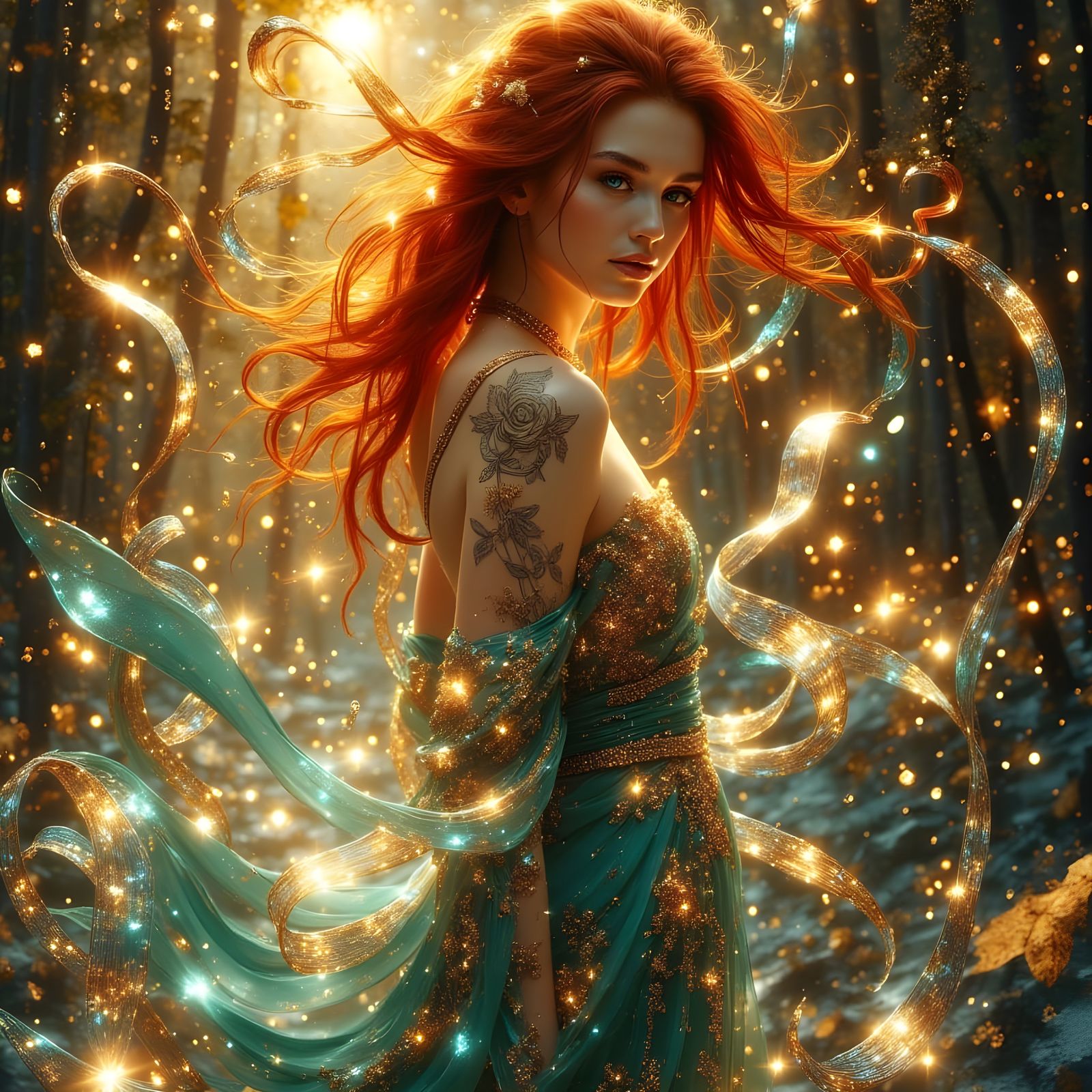 Dreamlike Maiden Surrounded by Spectral Ribbons