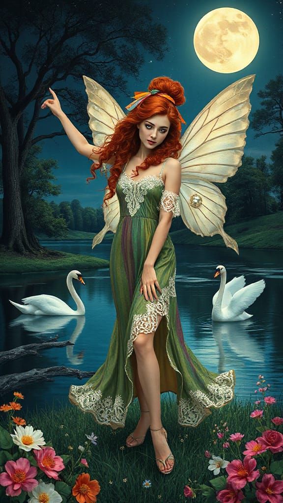 Surreal Fairy with Butterfly Wings in Art Deco Style